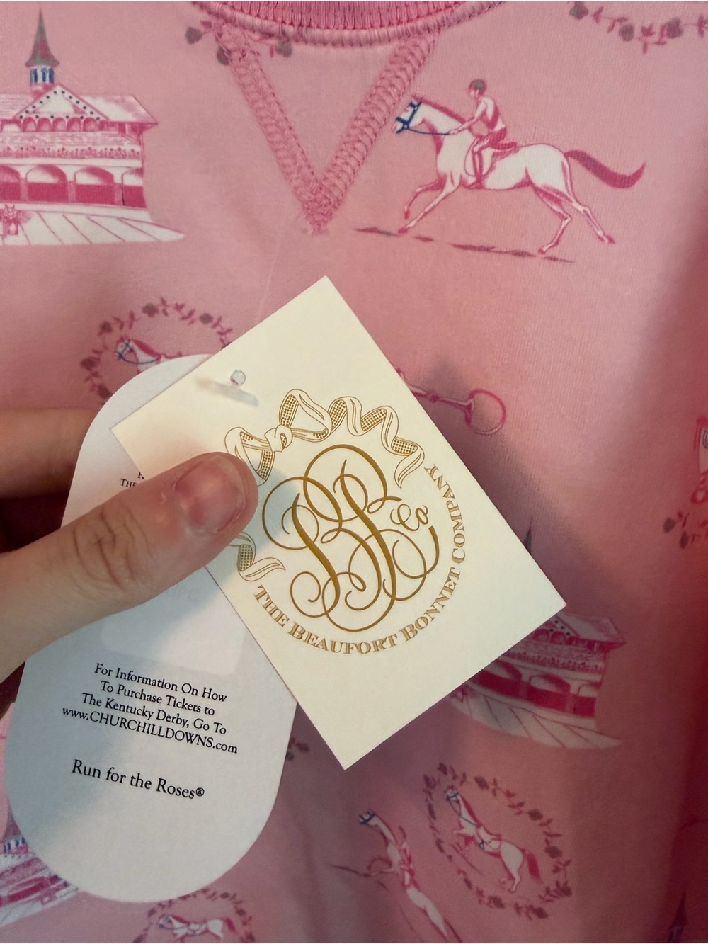 The Beaufort Bonnet Company Pink Kentucky Derby Crewneck Sweatshirt - Picture 3 of 4